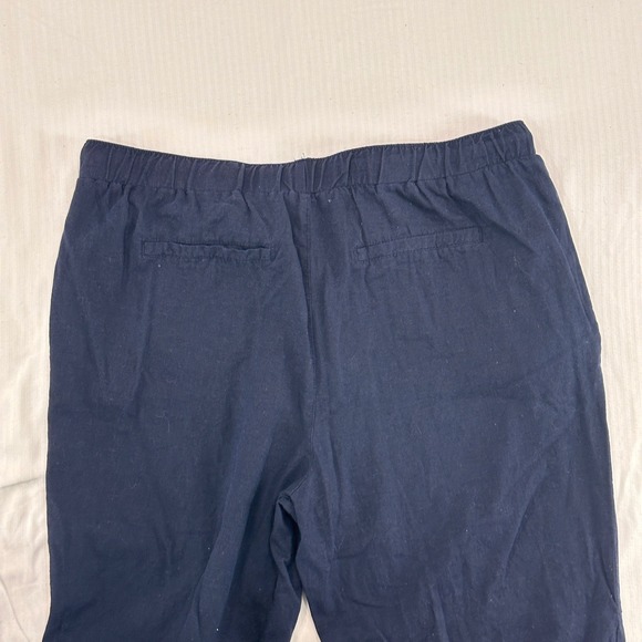 Needle & Cloth Linen Blend Drawstring Waist Cropped Pants Navy Size L Coastal - Picture 4 of 8